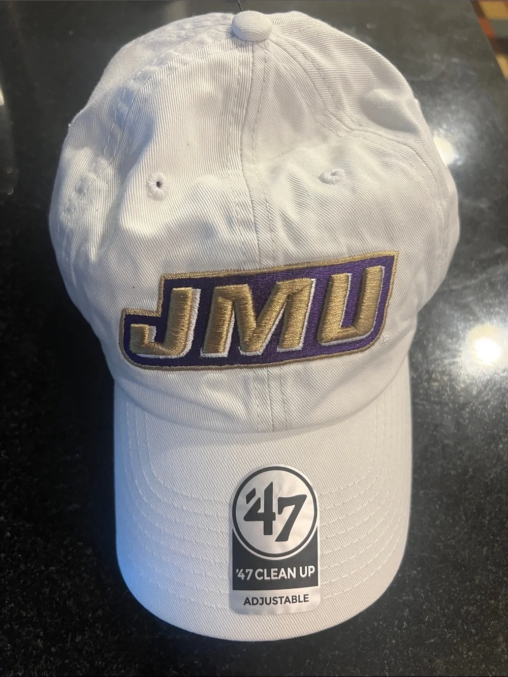 47 White Cap with Purple and Gold JMU Patch - James Madison University - Picture 1 of 5